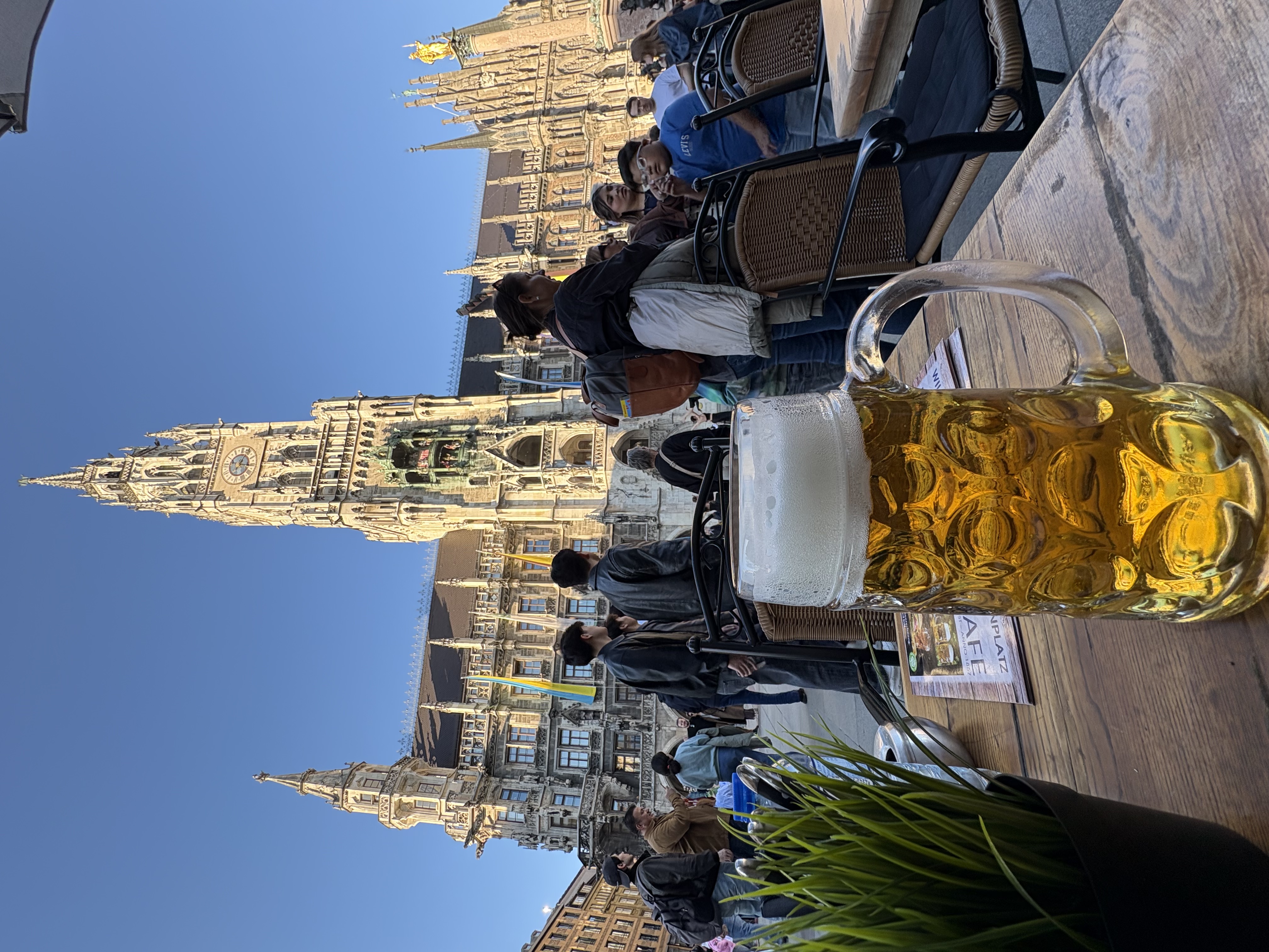 Maß of beer with Neues Rathaus, Marienplatz
